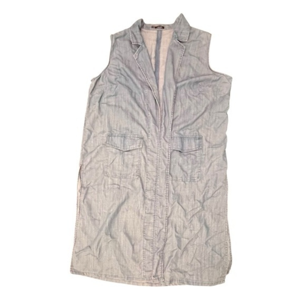 STOOSH Light Denim Wrap Sleeveless Open Duster Vest‎ Jacket Women's Size 1X BOHO